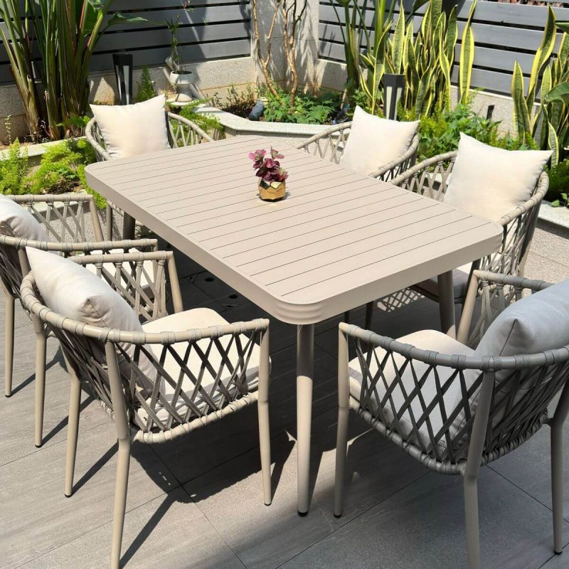 Ivory Outdoor Dining Set mit Alloy Sitzgelegenheit, 7-teiliges Set wetterfest mit Stuhl, einfachem Stil und Tisch, 59"L x 33"B x 29"H, Tisch & 6 Stühle