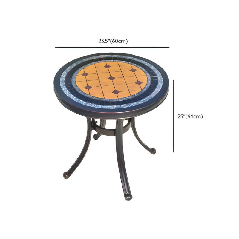 Dimension of Französischer Landhaus-Patio-Tisch im Freien Aluminiumrahmen Beistelltisch - Nur Tisch 24"L x 24"B x 25"H Blau-Orange