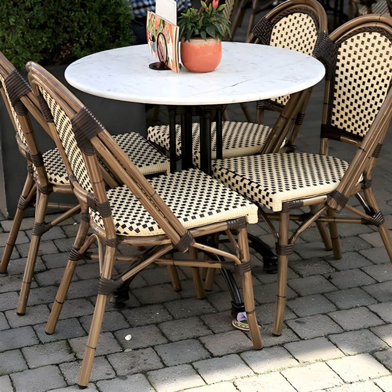 21" Breiter Tropischer Outdoor-Stuhl Rattan Armlehnen Esszimmer Seitenstuhl - Schwarz/ Weiß 2-teiliges Set