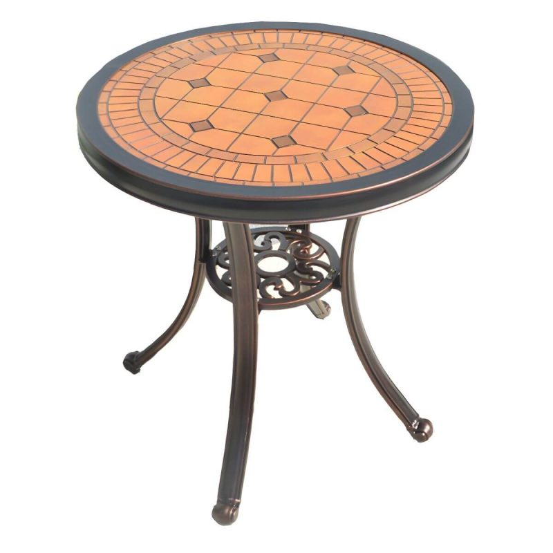 Französischer Landhaus-Patio-Tisch im Freien Aluminiumrahmen Beistelltisch - Nur Tisch 24"L x 24"B x 25"H Orange