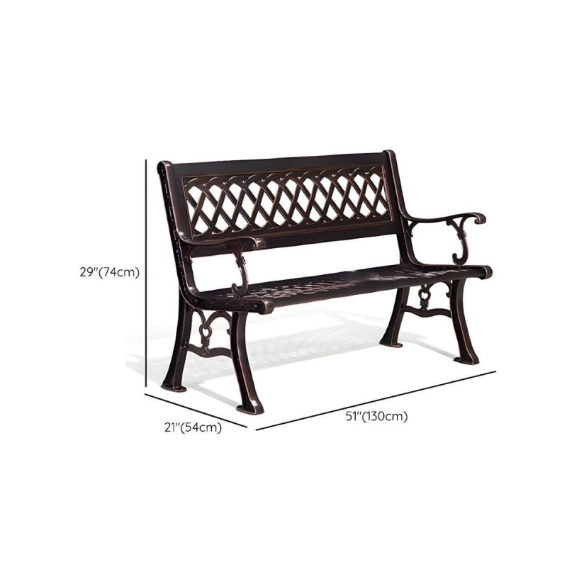 Dimension of Bohemian Metal Park Bench with Waterproof and Water Resistant Design, With Arms and Back - Copper 51"L x 21"W x 29"H