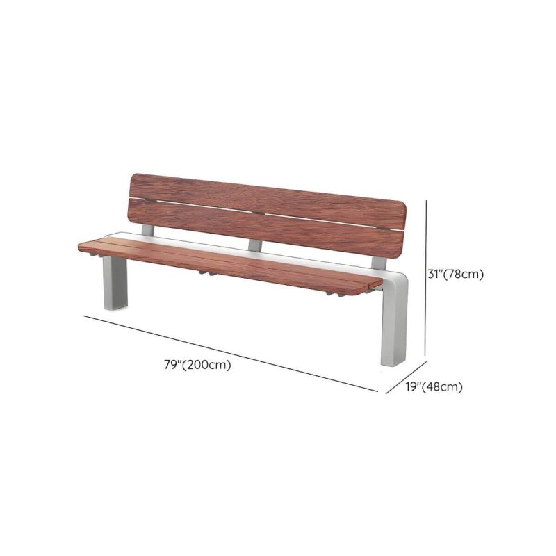 Dimension of Water Resistant Mid-Century Modern Park Bench with Stainless Steel Frame and Copper Wood Seat - 79"L x 19"W x 31"H