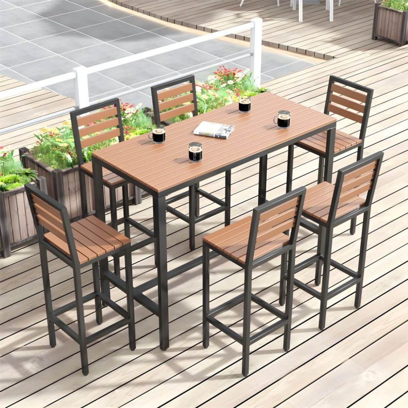 Metall- und Holz-Patio-Tisch Rechteckig Industrial No Distressing Bar Tisch - 140 x 60 x 105 cm Brauner Tisch Nur