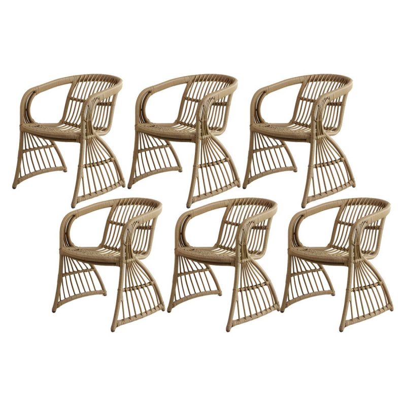 Stapelbare Metall-Patio-Armlehnenstuhl im modernen Stil, brauner Rahmen, Rattan-Rücken - 6-teiliges Set