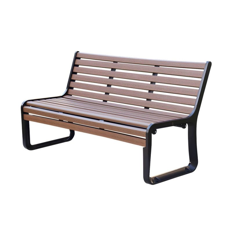 Industrielle Metall-Parkbank mit wasserdichter Aluminium-Sitzfläche in Braun - Gelb-Braun Weiß 59"L x 17"B x 20"H