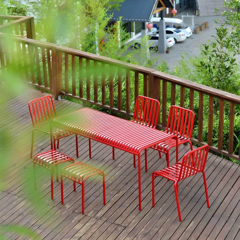 Moderner rechteckiger integrierter WeCourtyard Tisch Eisentisch für draußen - Grün 63"L x 31,5"B x 29,5"H Nur Tisch
