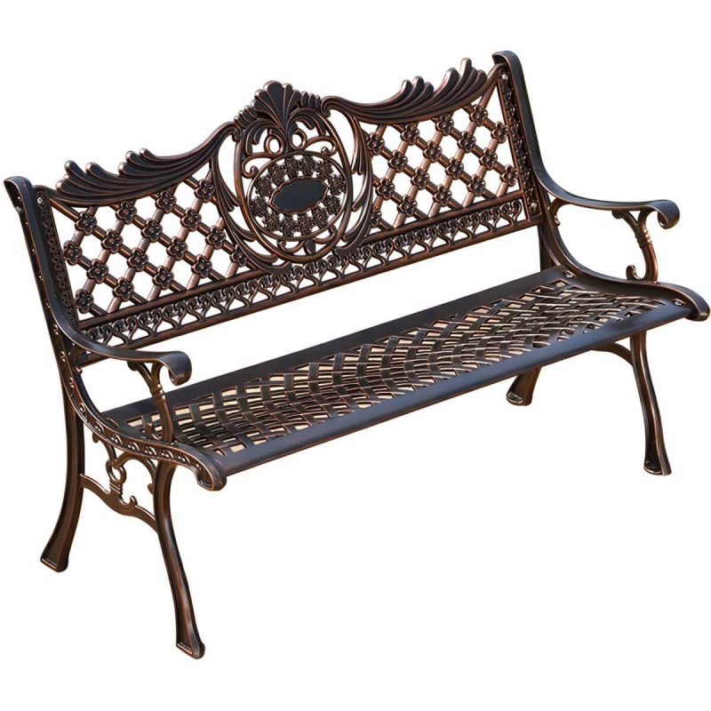 Bohemian Metal Park Bank mit wasserdichter und wasserabweisender Design, mit Armlehnen und Rückenlehne - Kupfer 50"L x 20"B x 31"H