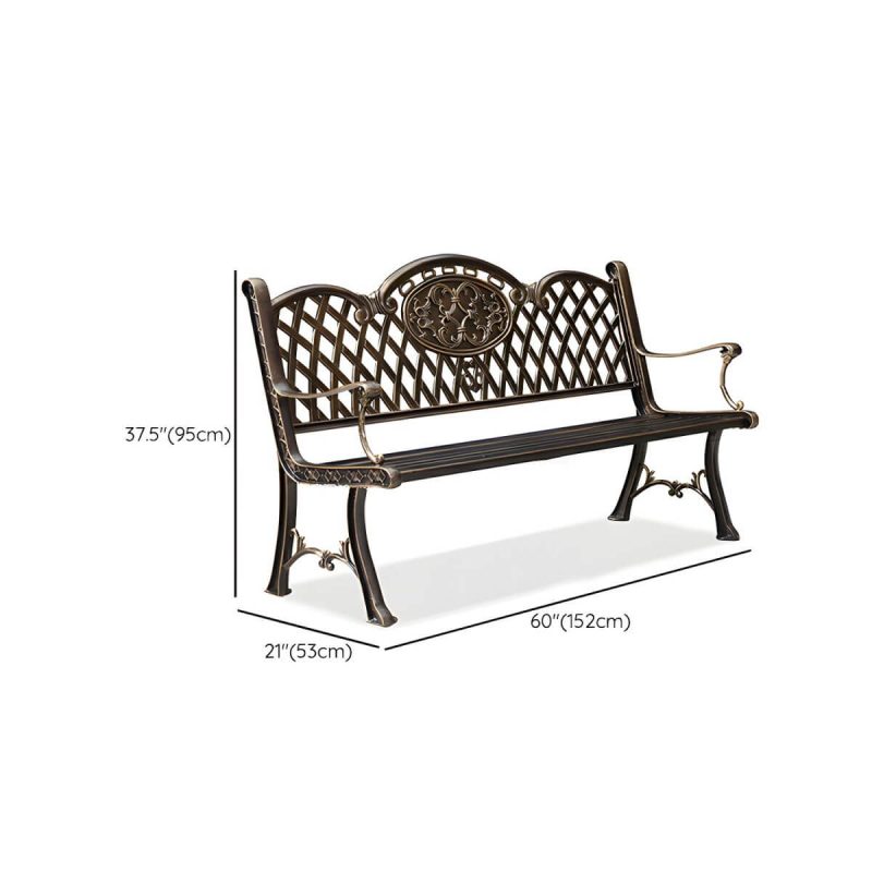 Dimension of Bohemian Metal Park Bench with Waterproof and Water Resistant Design, With Arms and Back - Copper 60"L x 21"W x 37"H