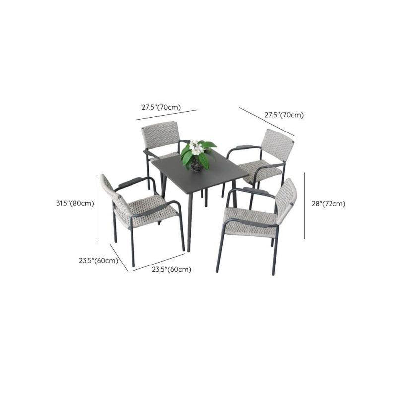 Dimension of Upholstered Square Outdoor Dining Set, Weather-tolerant Ink 5-piece with Chair and Table, 27.6"L x 27.6"W x 28.3"H, Table & 4 Chairs