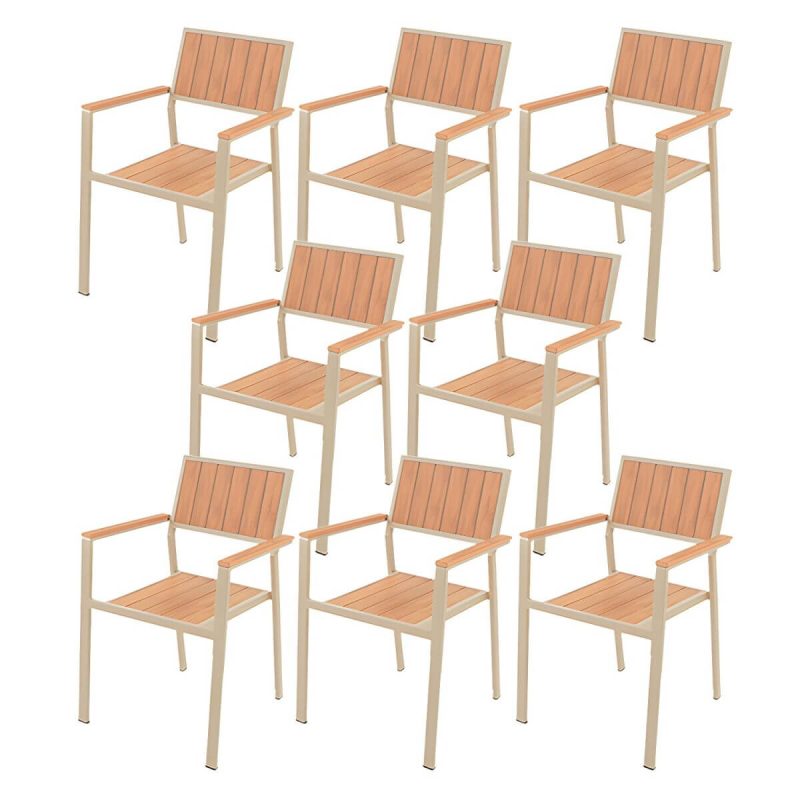 Metallische Outdoor-Esszimmerstühle Moderne stapelbare Patio-Esszimmerstühle wasserabweisend - Braun 8-teiliges Set