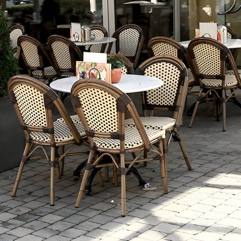 21" Breiter Tropischer Outdoor-Stuhl Rattan Armlehnen Esszimmer Seitenstuhl - Schwarz Weiß 2-teiliges Set