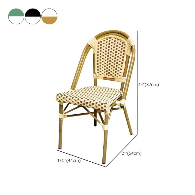 Dimension of 21" Wide Tropical Outdoor Chair Rattan Armles Dining Side Chair - Green/ White 2 Piece Set