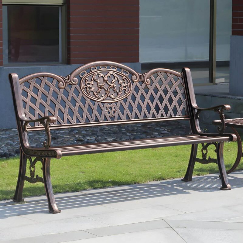 Moderner Metall-Parkbank-Stil mit Beinen, wasserbeständig für den Außenbereich - Bronze 59"L x 24"B x 34"H