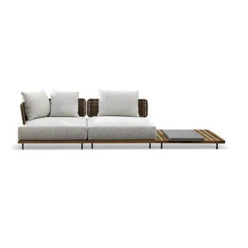 Outdoor-Sofa-Konversationsset mit Textilbezug, silbernem Rahmen, 3-teilig, Metallrahmen, abnehmbarem Kissen, UV-beständig, weißes Kissen, 3-teiliges Set (1 Ecksofa & 1 mittleres Sofa & 1 Couchtisch)