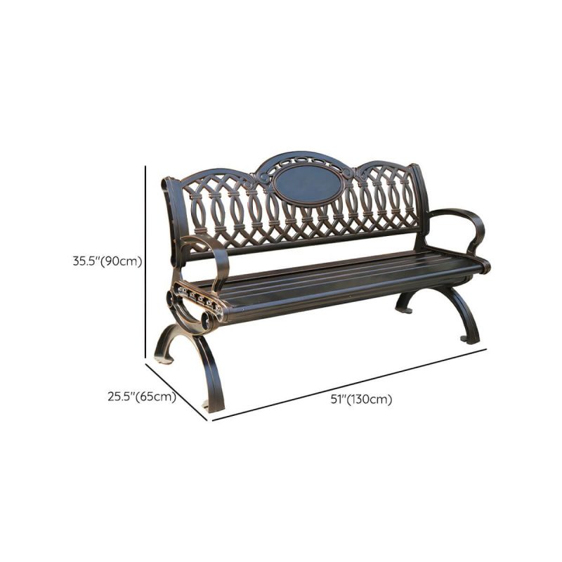 Dimension of Bohemian Metal Park Bench with Waterproof Design and Curved Arms - Copper 51"L x 26"W x 35"H