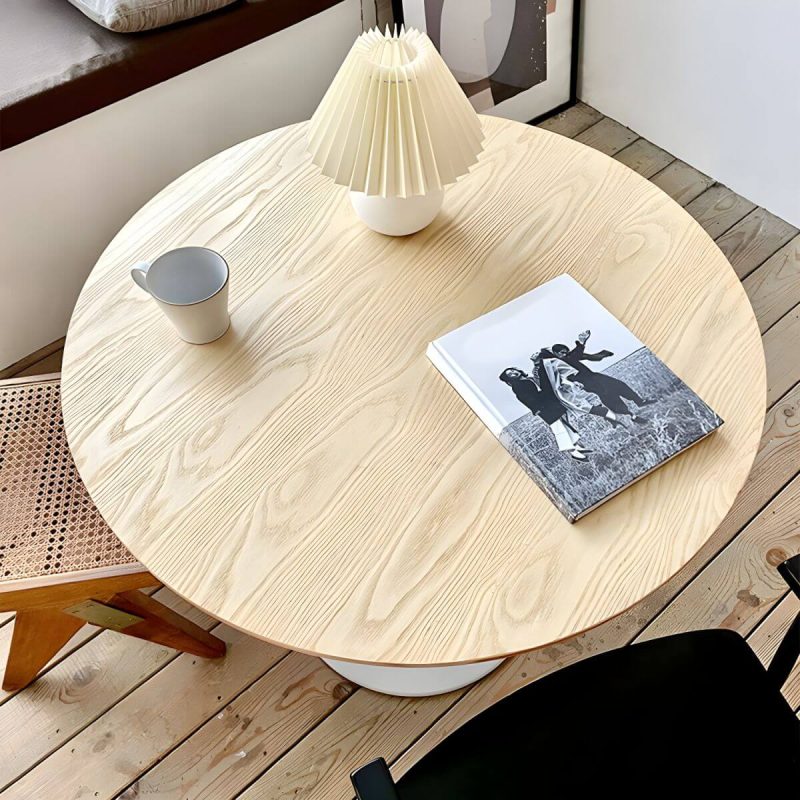 Zeitgenössischer Stil Holz-Patio-Tisch rund mit Metallbeinen in Natur/Braun - Natur Finish 35,4"L x 35,4"B x 28,7"H Nur Tisch