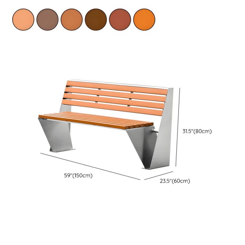 Dimension of No Armrest Industrial Style Outdoor Bench with Wooden Seat and Metal Frame - Light Brown 59''L x24"W x 31.5"H