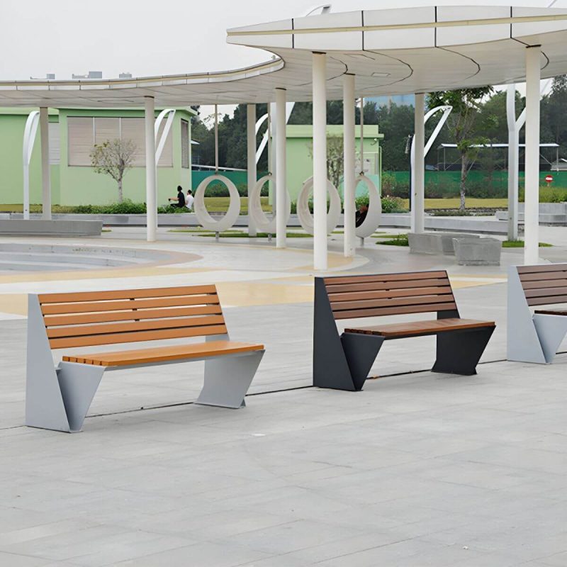 Mid-Century Modern Metall Parkbank mit wasserdichter brauner Sitzfläche und Rücken - Weiß 59''L x24"B x 31.5"H