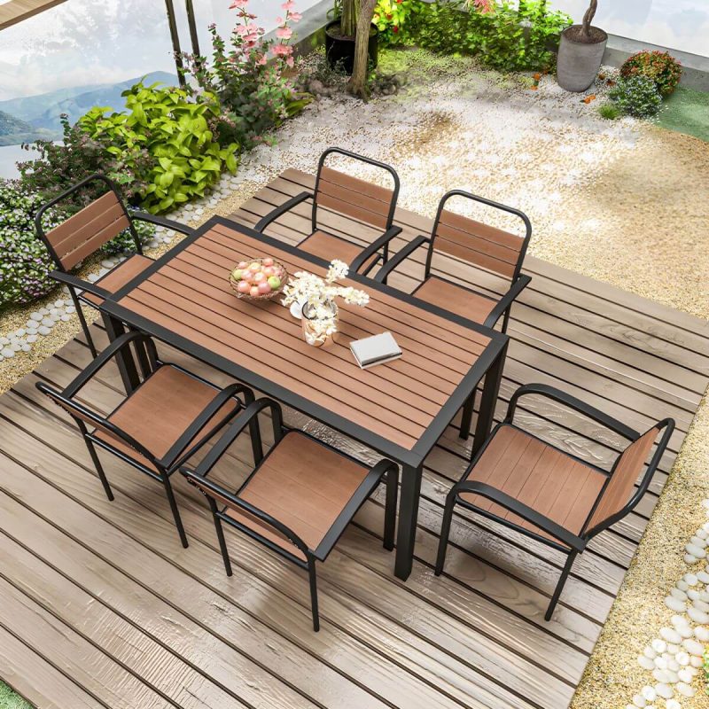 Zeitgenössischer Holz-Patio-Tisch wetterbeständig in rechteckiger/quadratischer Form - Braun 47,2"L x 23,6"B x 29,5"H Nur Tisch