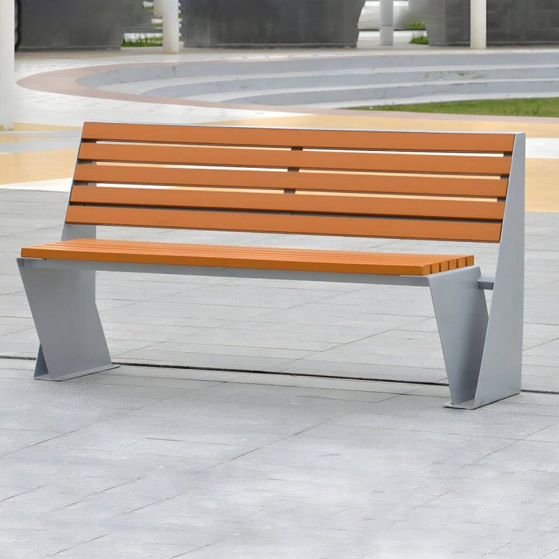 Ohne Armlehnen Industriestil Outdoor-Bank mit Holzsitz und Metallrahmen - Hellbraun 59''L x24"B x 31,5"H