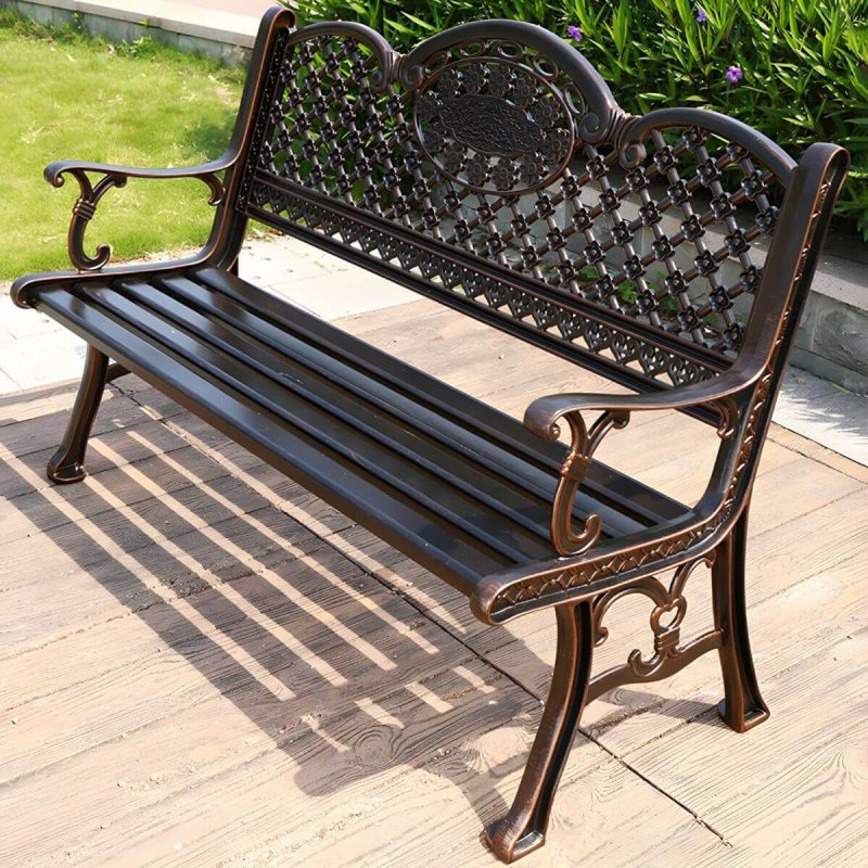Bohemian Metall Parkbank mit wasserdichtem Design und geschwungenen Armlehnen - Weiß 59"L x 26"B x 35"H