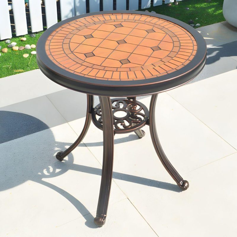 Französischer Landhaus-Patio-Tisch im Freien Aluminiumrahmen Beistelltisch - Nur Tisch 21,65"L x 22"B x 18,5"H Braun