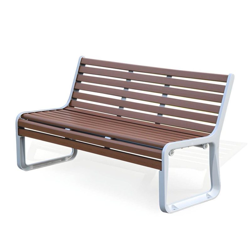 Industrielle Metall-Parkbank mit wasserdichter Aluminium-Sitzfläche in Braun - Hellbraun Weiß 59"L x 27"B x 31.5"H