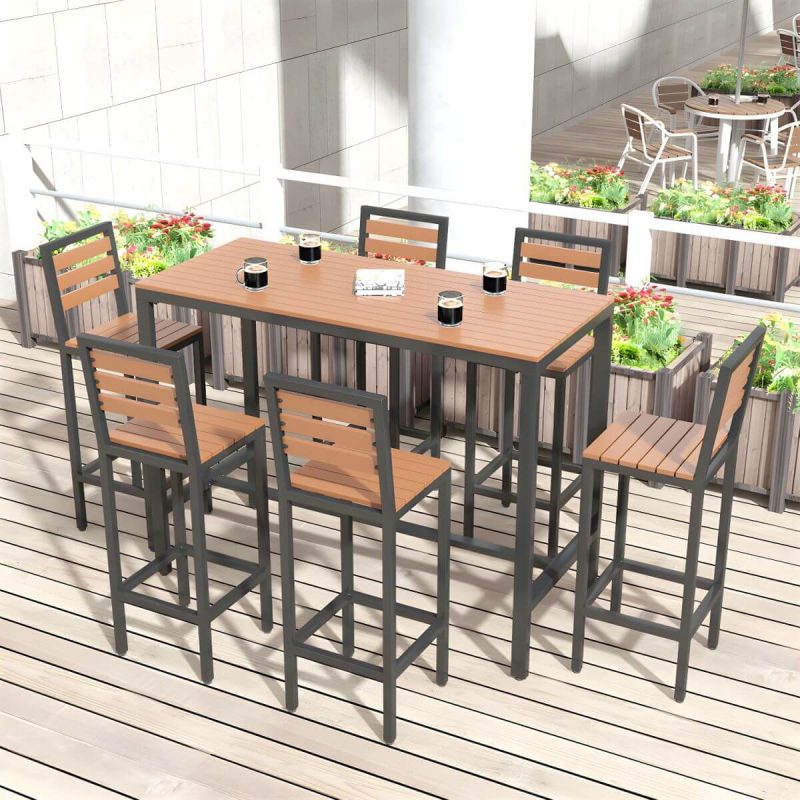 Metall- und Holz-Patio-Tisch Rechteckig Industrial No Distressing Bar Tisch - 200 x 60 x 105 cm Schwarzer Tisch Nur