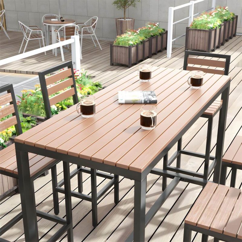 Metall- und Holz-Patio-Tisch Rechteckig Industrial No Distressing Bar Tisch - 120 x 60 x 105 cm Schwarzer Tisch Nur