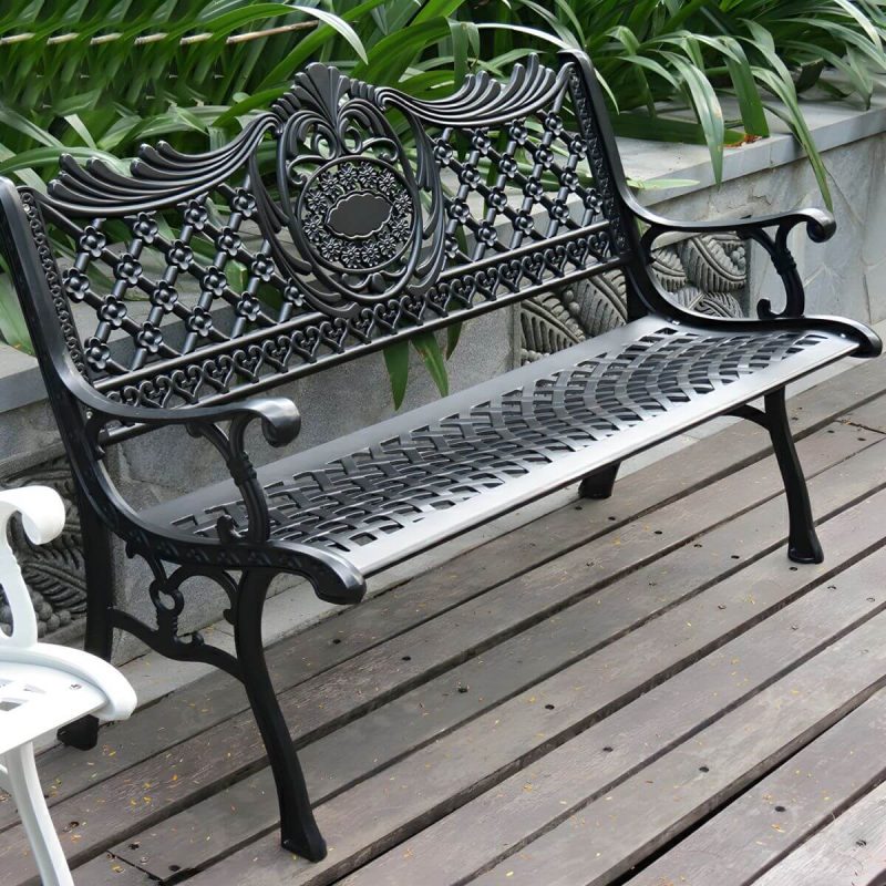 Bohemian Metall Parkbank mit wasserdichtem Design und geschwungenen Armlehnen - Schwarz 51"L x 25"B x 33"H