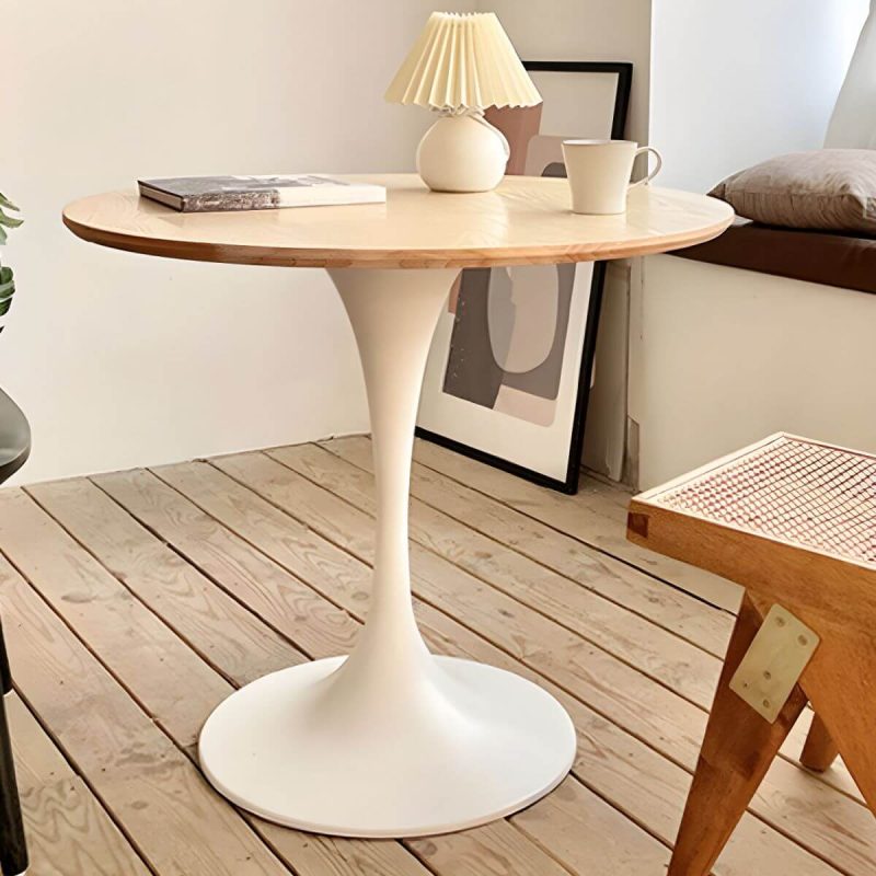 Zeitgenössischer Stil Holz-Patio-Tisch rund mit Metallbeinen in Natur/Braun - Natur Finish 23,6"L x 23,6"B x 28,7"H Nur Tisch