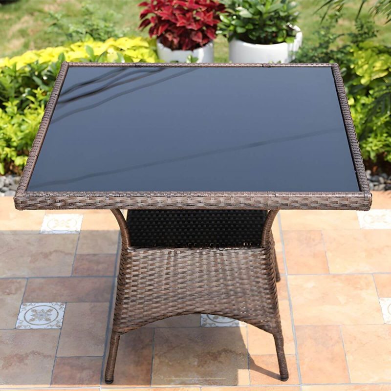 Rattan Esstisch Zeitgenössischer Außentisch mit Metallgestell - 35.4"L x 35.4"B x 28.3"H Nur Tisch