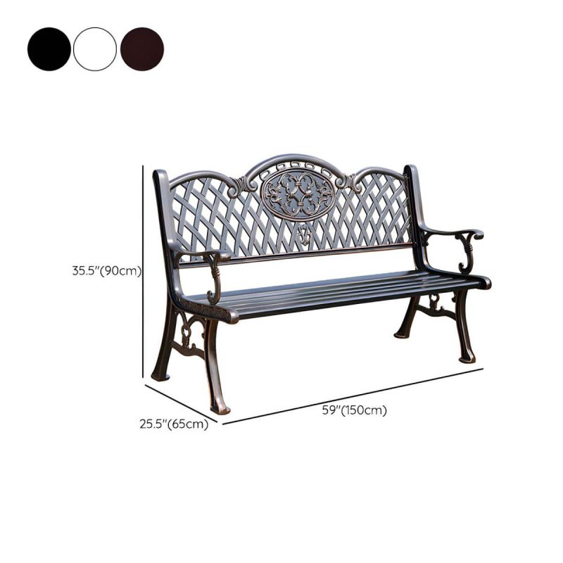 Dimension of Bohemian Metal Park Bench with Waterproof Design and Curved Arms - White 59"L x 26"W x 35"H
