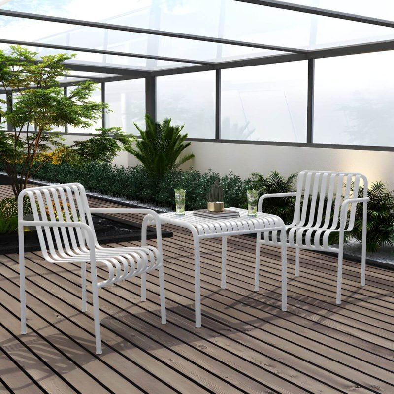Moderner geometrischer wasserfester Hofeisentisch Gartentisch - Nur Tisch 63"L x 31.5"B x 29.5"H Weiß