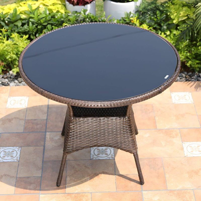 Rattan Esstisch Zeitgenössischer Außentisch mit Metallgestell - Nur Tisch 35"L x 35"B x 28"H