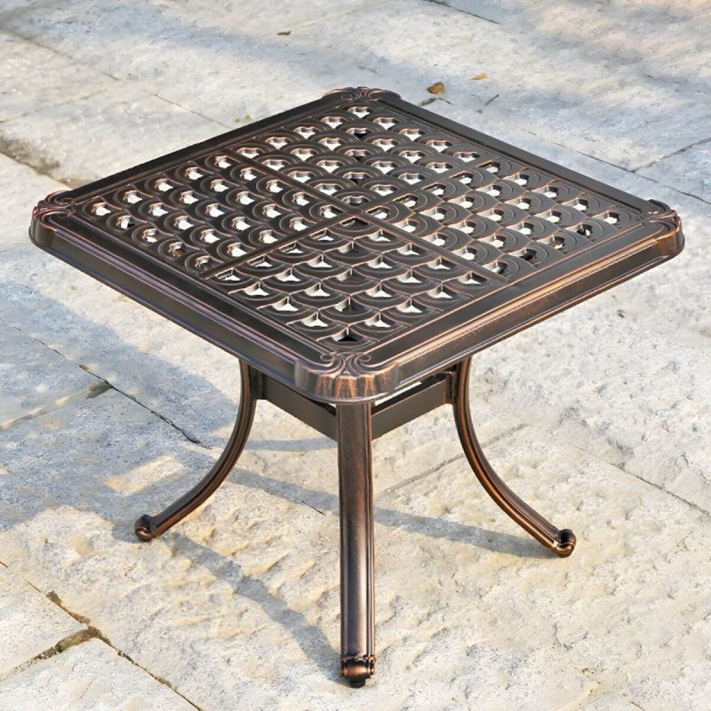 Französischer Landhaus-Patio-Tisch im Freien Aluminiumrahmen Beistelltisch - Nur Tisch 24"L x 24"B x 25"H Blau-Orange