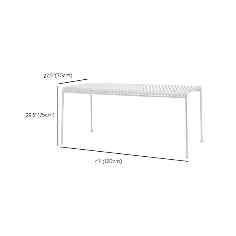 Dimension of Weißer Metall-Patio-Tisch im zeitgenössischen Stil, wasserbeständig für den Außenbereich - Nur Tisch 120 cm L x 70 cm B x 75 cm H Rechteckig