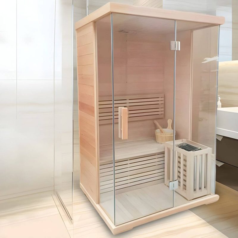1-Personen Hemlock FAR Infrarotsauna mit LED-Beleuchtung, Bluetooth und Timer - 47"L x 39"B x 75"H