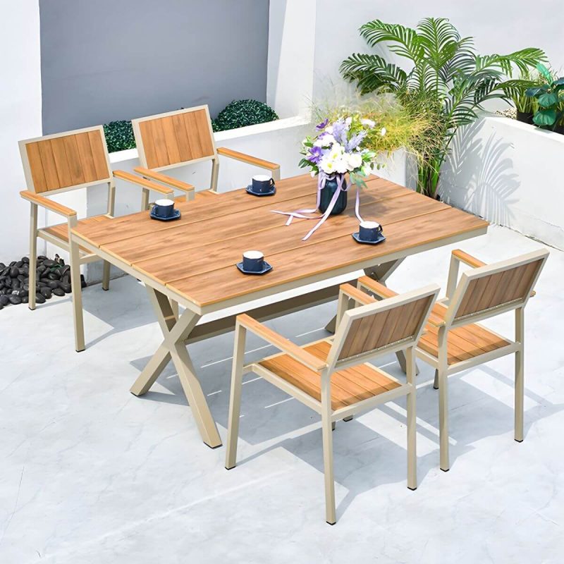 Metallische Outdoor-Esszimmerstühle Moderne stapelbare Patio-Esszimmerstühle wasserabweisend - Braun 2-teiliges Set