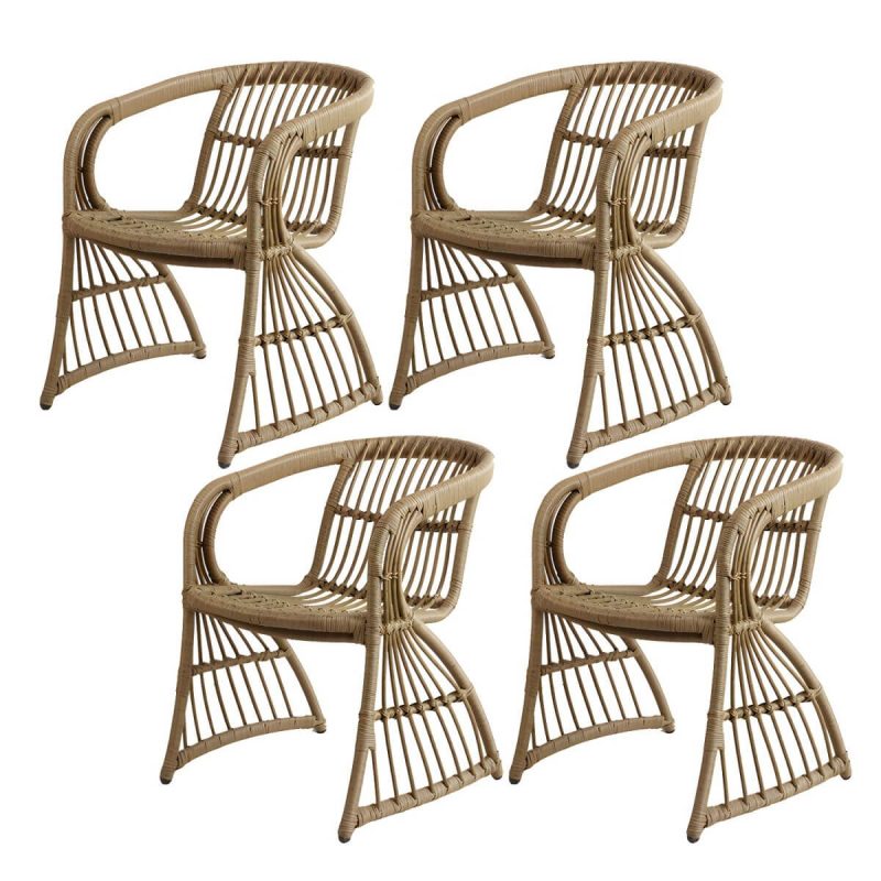 Stapelbare Metall-Patio-Armlehnenstuhl im modernen Stil, brauner Rahmen, Rattan-Rücken - 4-teiliges Set