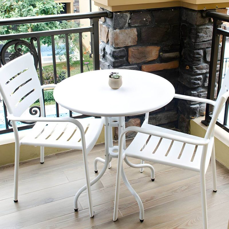 Metall-Patio-Tisch im zeitgenössischen Stil, wasserbeständig in Weiß - 27,6"L x 27,6"B x 28,3"H Quadratisch