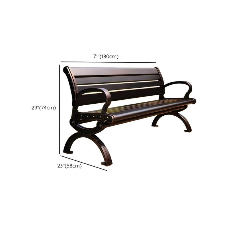 Dimension of Industrial Metal Park Bench with Waterproof Aluminum Seat, Back, and Curved Arms - Black C-Shape 71"L x 23"W x 29"H