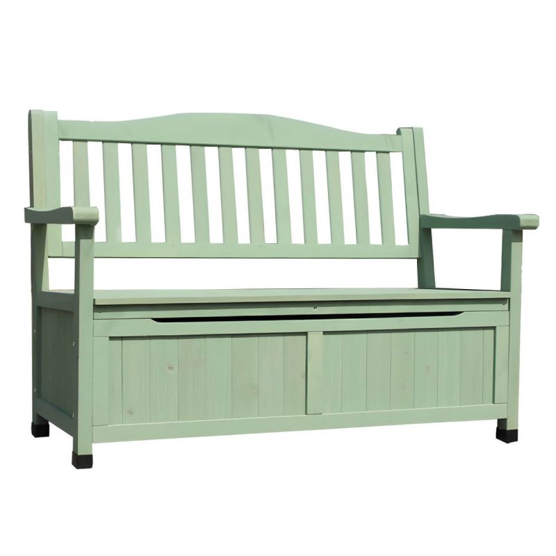 Skandinavische Outdoor-Sitzbank aus Massivholz in Hellgrün mit Stauraum 48,8" x 25,2" x 35" - Blau
