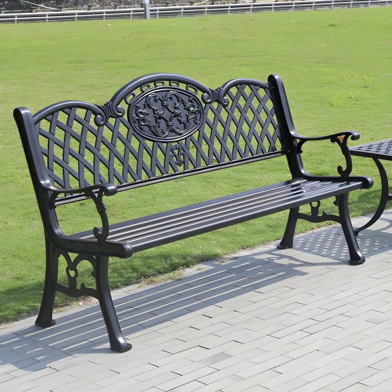Moderner Metall-Parkbank-Stil mit Beinen, wasserbeständig für den Außenbereich - Schwarz 59"L x 24"B x 34"H