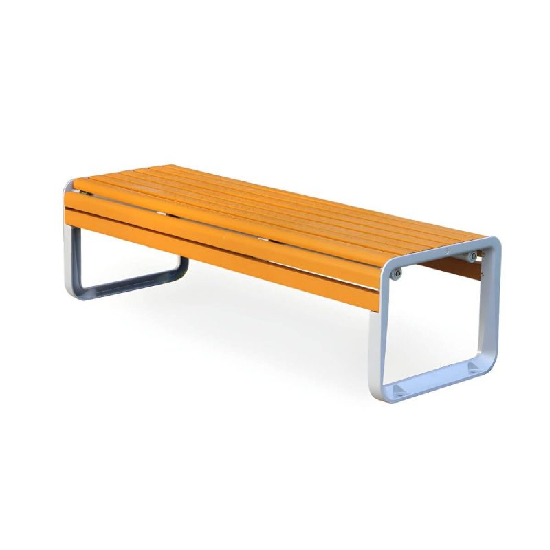 Industrielle Metall-Parkbank mit wasserdichter Aluminium-Sitzfläche in Braun - Gelb-Braun Weiß 59"L x 17"B x 20"H