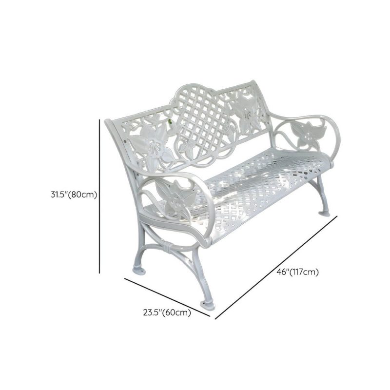 Dimension of Bohemian Metal Park Bench with Waterproof Design and Curved Arms - White 46"L x 24"W x 31"H