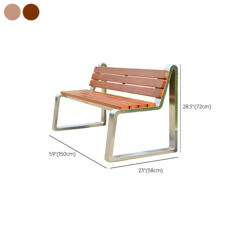 Dimension of Stainless Steel Metal Park Bench with Brown Wood Seating and Back - Brown