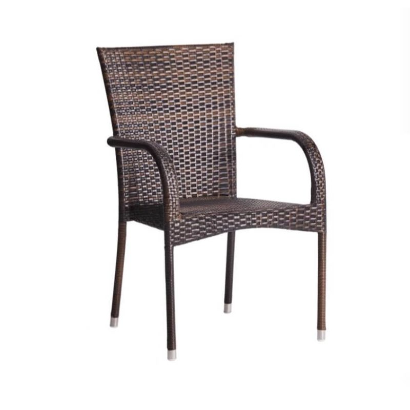 Zeitgenössischer Mitternachtsschwarz Rattan stapelbarer Patio Armlehnenstuhl für 1 Stuhl, Schwarz, gepolstert