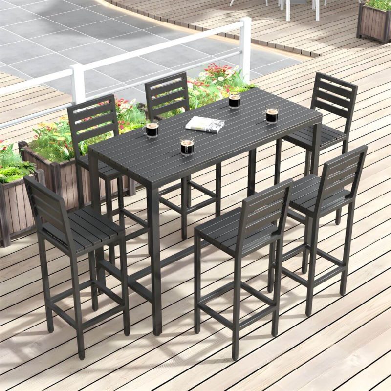 Metall- und Holz-Patio-Tisch Rechteckig Industrial No Distressing Bar Tisch - 120 x 60 x 105 cm Schwarzer Tisch Nur