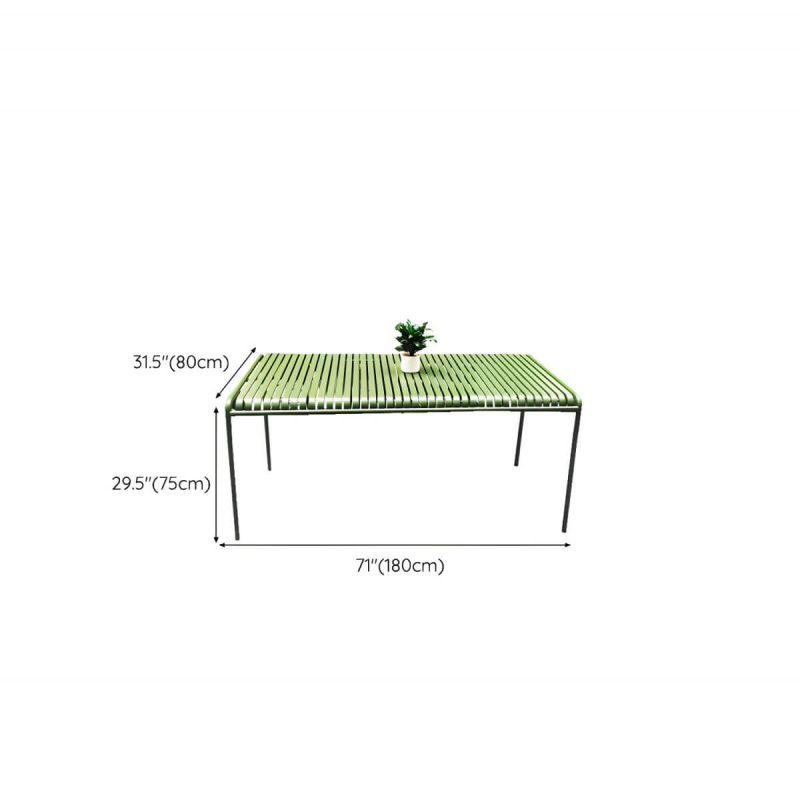 Dimension of Contemporary Style Metal Patio Table Rectangle Shape in Green - Table Only 70.9"L x 31.5"W x 29.5"H